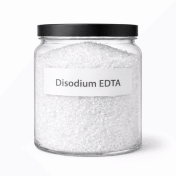 “Disodium EDTA by Organicsbyjumira — white fine crystalline chelating powder used to improve product stability and prevent discoloration in cosmetic formulations.”
