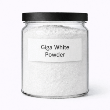 “Giga White Powder by Organicsbyjumira — off-white fine botanical brightening active powder with smooth, slightly granular texture.”