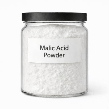 “Malic Acid Powder by Organicsbyjumira — white fine AHA exfoliating powder with soft micro-crystalline texture.”
