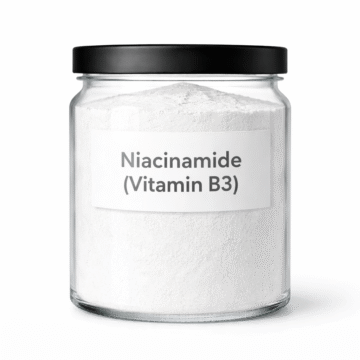 “Niacinamide (Vitamin B3) by Organicsbyjumira — ultra-fine white cosmetic-grade powder with soft, silky micro-crystalline texture for brightening and skin-barrier formulations.”