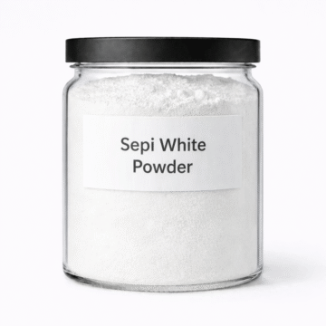 “SepiWhite Powder by Organicsbyjumira — pale cream fine cosmetic brightening active with smooth, slightly granular texture.”