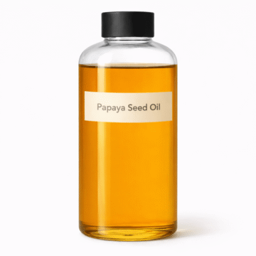 “Papaya Seed Oil by Organicsbyjumira — clear golden-yellow cold-pressed cosmetic oil in an amber bottle.”