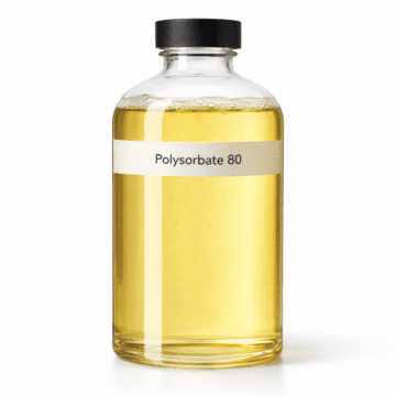 Polysorbate 80 by Organicsbyjumira — light yellow, thick cosmetic-grade solubilizer with smooth, glossy viscosity for emulsifying oils into water.