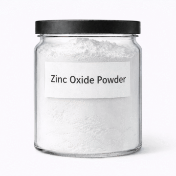 “Zinc Oxide Powder by Organicsbyjumira — pure white soft mineral powder with fine, matte, slightly opaque texture used in sunscreen, healing balms, and cosmetic formulations.”