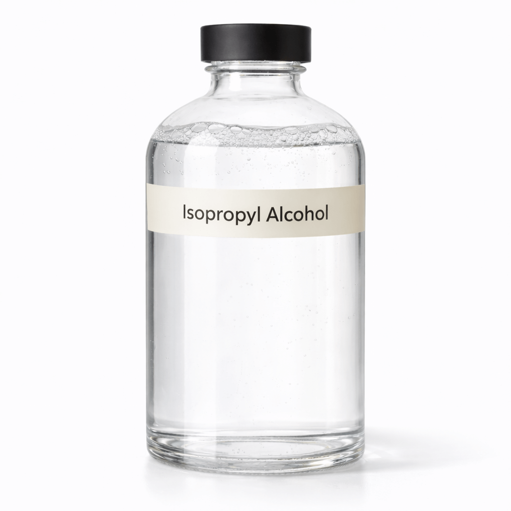 “Isopropyl Alcohol by Organicsbyjumira — clear, colorless, water-thin solvent used in cosmetic formulations and sanitizing products.”
