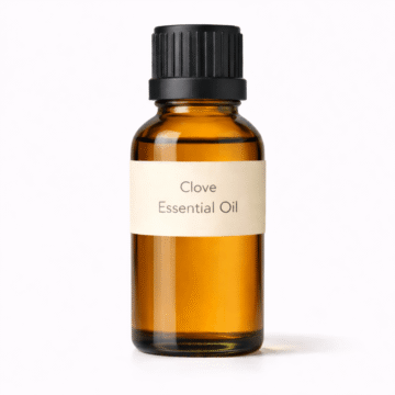 “Clove Essential Oil by Organicsbyjumira — warm amber aromatic essential oil with a spicy, rich scent, packaged in an amber bottle for skincare and aromatherapy formulations.”