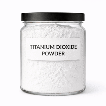 “Titanium Dioxide Powder by Organicsbyjumira — pure bright white ultra-fine pigment powder used for sunscreen, whitening, and cosmetic formulations.”