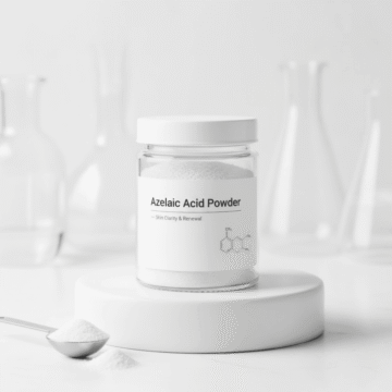 Pure azelaic acid powder for skincare formulations, used for brightening, acne control, and anti-inflammatory benefits.