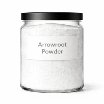 “Arrowroot Powder by Organicsbyjumira — pure white ultra-fine silky botanical powder used for natural skincare, body powders, and formulation thickening.”