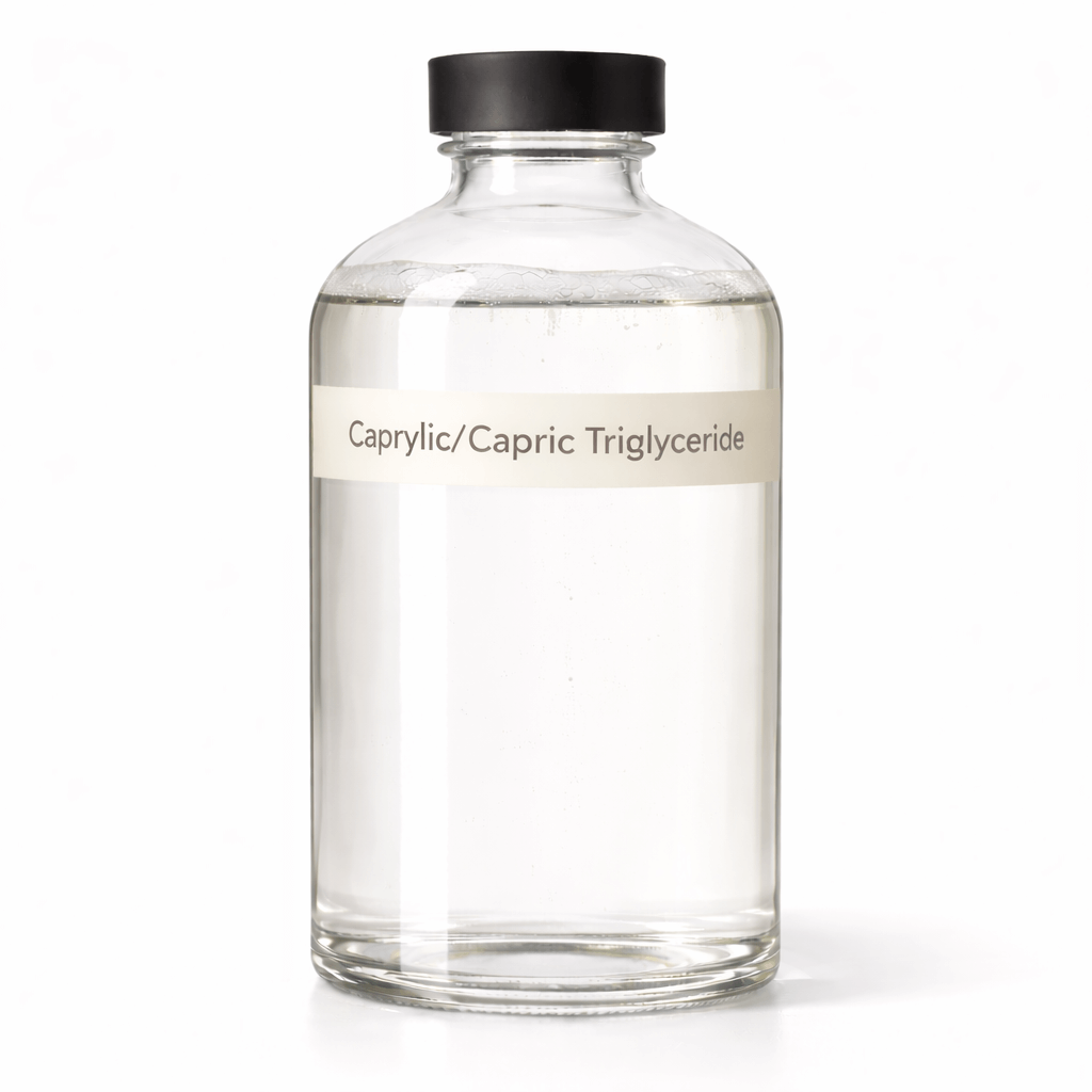 “Caprylic/Capric Triglyceride (CCT Oil) by Organicsbyjumira — clear lightweight emollient oil used for skincare, dilution, and cosmetic formulation.”