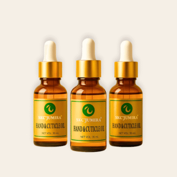 SKC’Jumira Hand & Cuticle Oil bottle with Rosehip, Jojoba, and Squalane. Lightweight, fast-absorbing hand oil for soft, nourished hands and healthy cuticles.