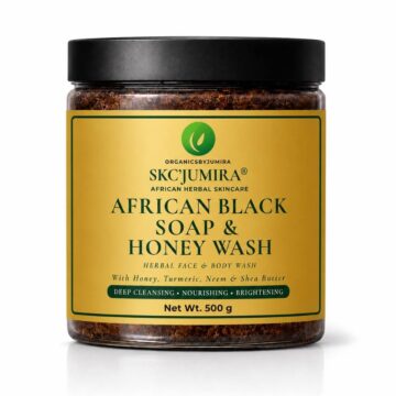 SKC'JUMIRA® African Black Soap & Honey Wash 500g by Organicsbyjumira, herbal face and body wash with honey, turmeric, neem and shea butter.