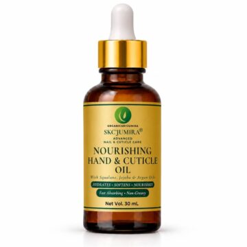 SKC'JUMIRA Nourishing Hand and Cuticle Oil enriched with squalane, jojoba, rosehip and argan oils for dry hands, cuticles and healthy nails.