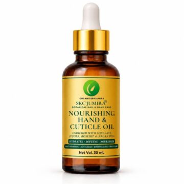 SKC'JUMIRA Nourishing Hand and Cuticle Oil enriched with squalane, jojoba, rosehip and argan oils for dry hands, cuticles and healthy nails.