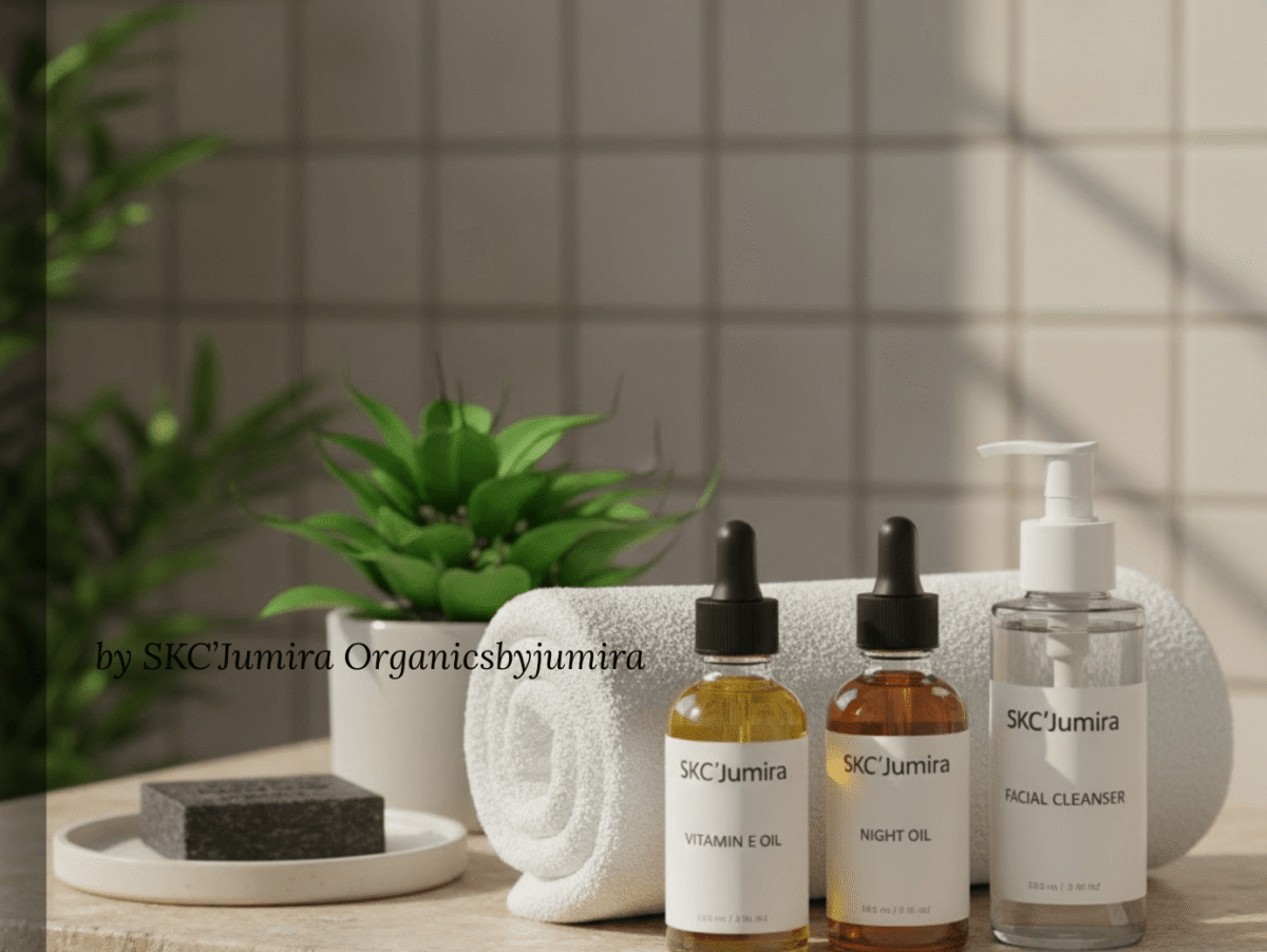 Morning skincare routine setup while building a skincare routine with Organicsbyjumira natural oils and products.