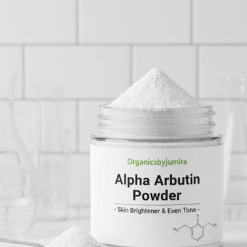 "Alpha arbutin powder, a potent skincare ingredient, known for its exceptional properties in effective skincare formulation. This image showcases a fine white powder, perfect for use in skincare products, offering numerous benefits such as brightening and moisturizing the skin. Incorporate Alpha Arbutin Powder into your skincare routine for optimal results." “Alpha arbutin powder ” - Organicsbyjumira"