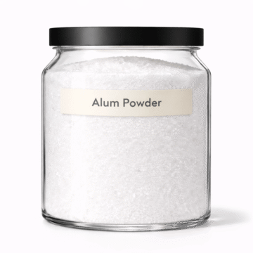 “Alum Powder by Organicsbyjumira — white crystalline cosmetic-grade mineral powder used in deodorant, cleansing, and skincare formulations.”