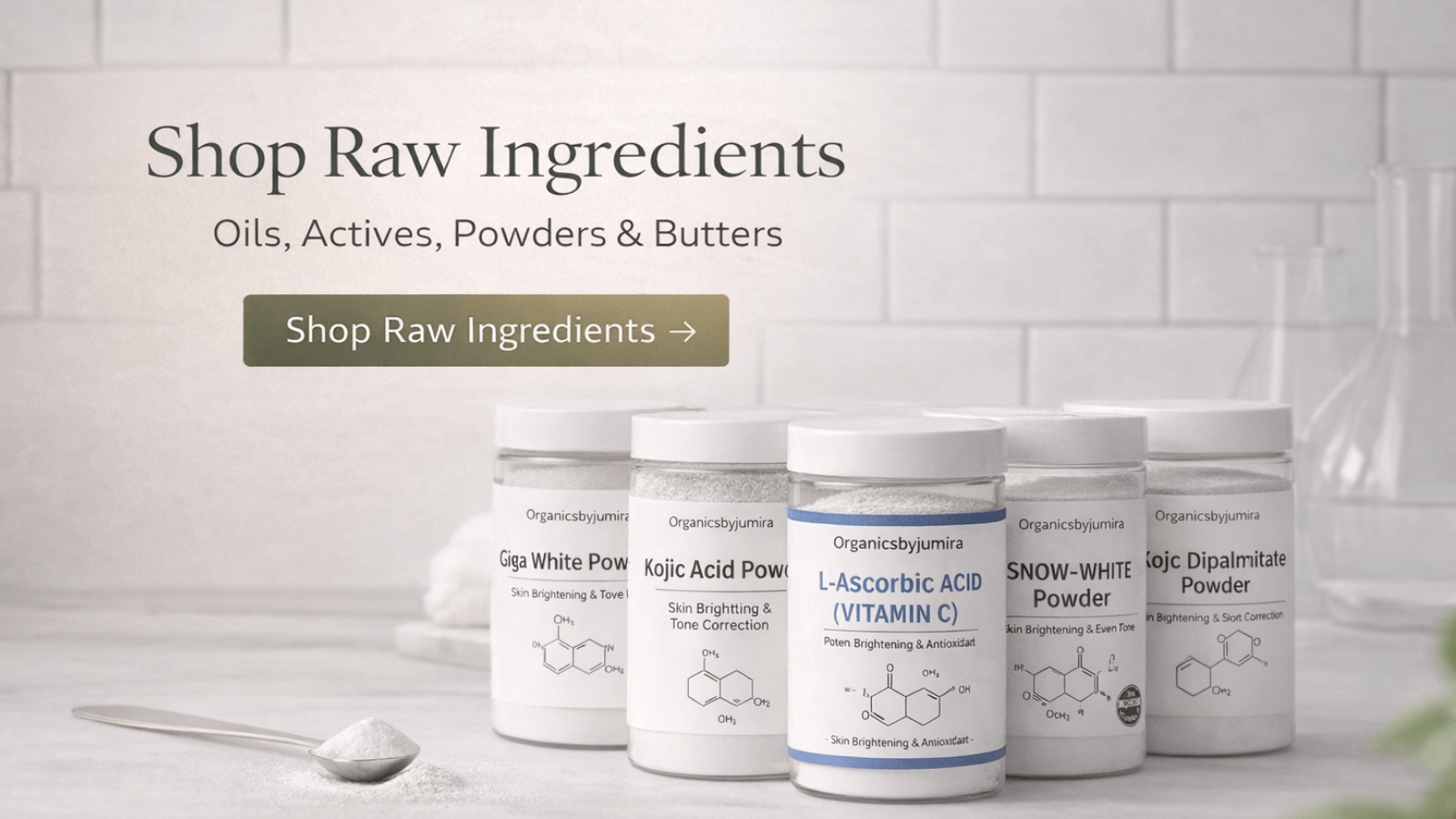 Jumira Naturals raw skincare ingredients powders and actives