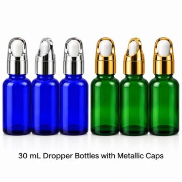 30ml blue and green dropper bottle with silver-tone and gold cap 6 pcs
