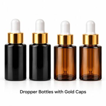 40ml black and amber dropper bottles with gold caps 6 pcs