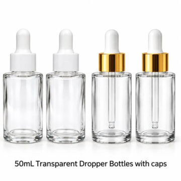 50ml transparent dropper bottles with white and gold caps 6 pcs