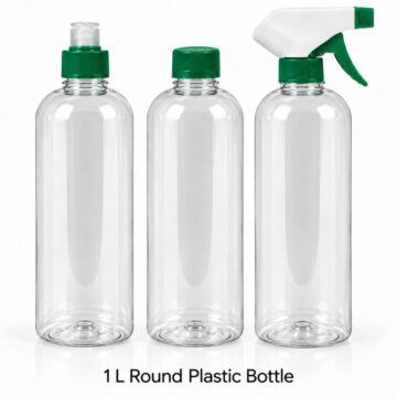 1 L clear round plastic bottles with lotion pump screw cap and trigger spray