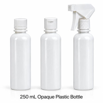 250 mL opaque plastic bottles with screw cap flip-top cap and trigger spray cap