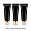 100 mL black cosmetic squeeze tubes with gold-tone details and clear bases, pack of 12