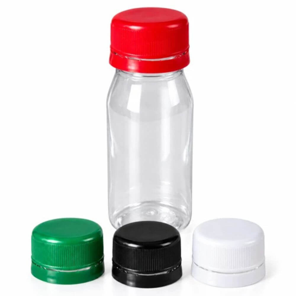 50ml transparent plastic bottle with coloured caps 12 pcs