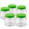 Clear cosmetic jars with green ribbed screw lids, pack of 12