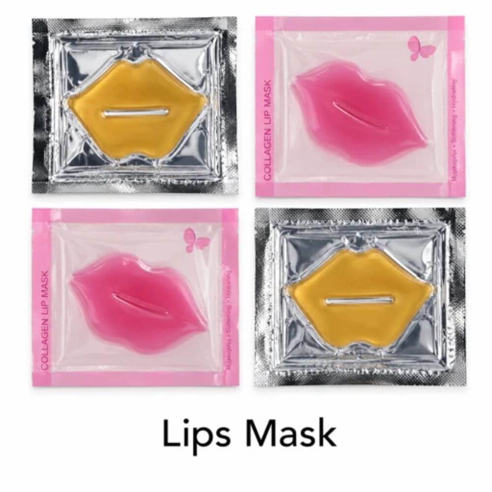 Gold and pink lip masks in individual sachets, pack of 12