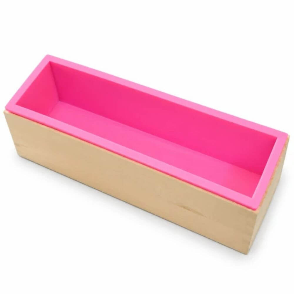 Rectangular soap loaf mould fitted inside its wooden outer box