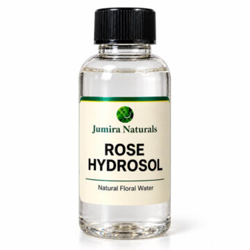 Jumira Naturals Rose Hydrosol natural floral water in a clear bottle